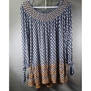 Fever Boho Embroidered Off-Shoulder Top Blouse Blue White Floral 1X Cottagecore